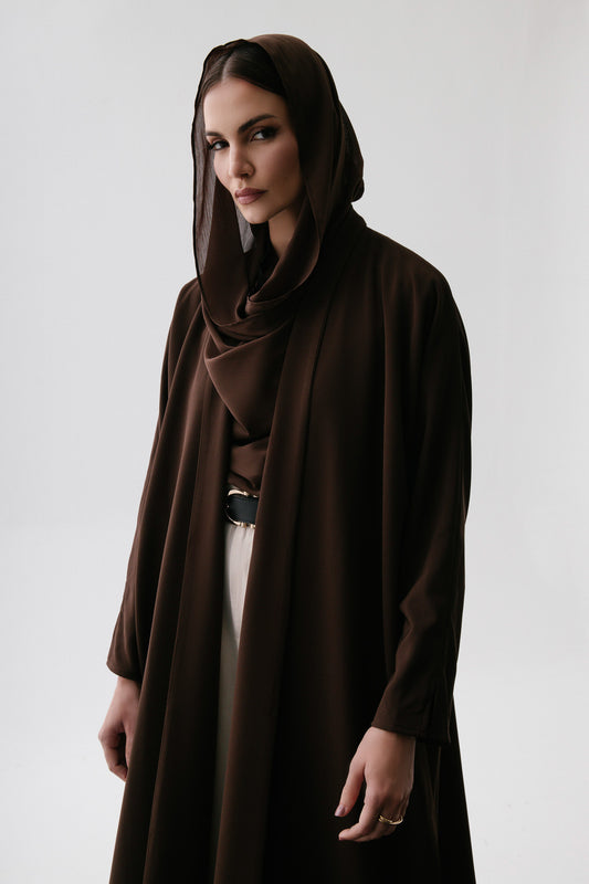 The Ribbed Slim Sleeve Abaya In Dark Brown